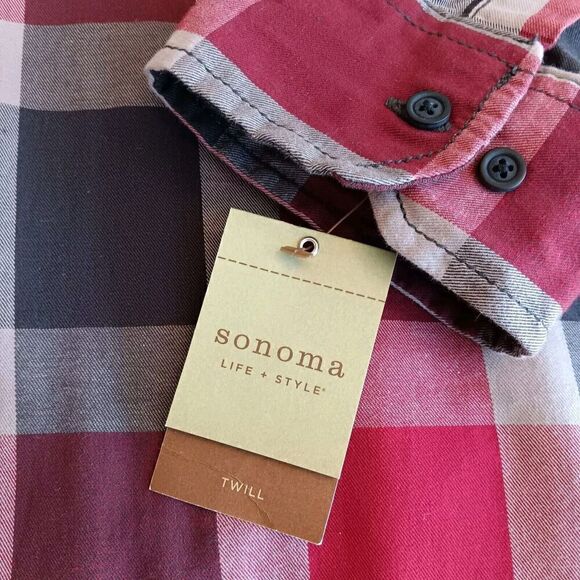 NWT Sonoma Men's Size XXL Large Check Red/Gray Button Down Shirt - Picture 6 of 10